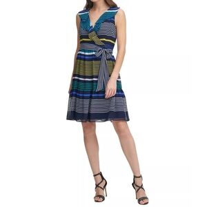 DKNY sleeveless ruffle striped dress 14
